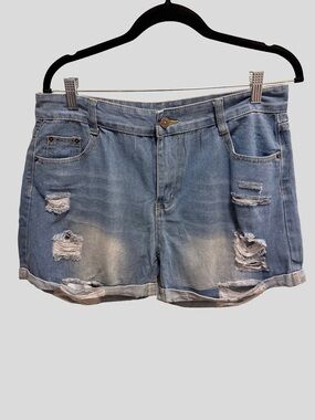 nobrand Size XL Blue Distressed Denim Jeans - High Waisted & Stretchy